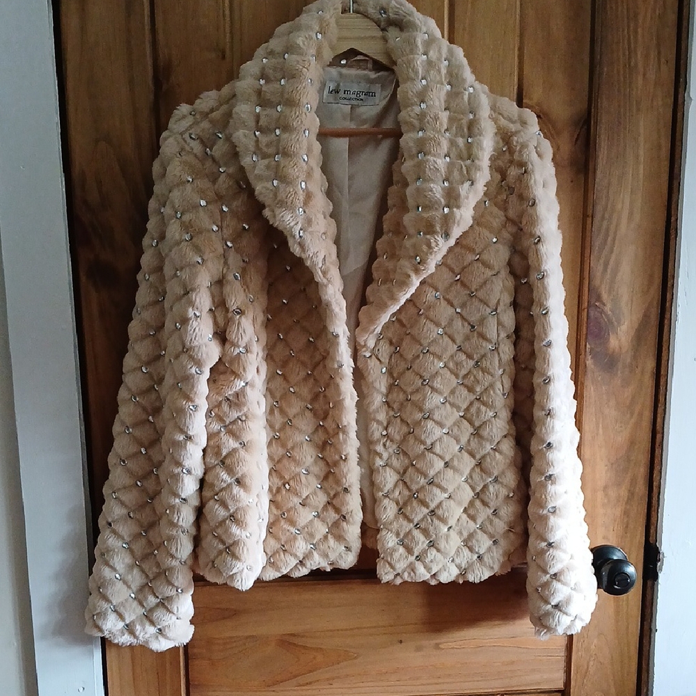 Lew Magram Collection Faux Fur Jeweled Jacket - 10